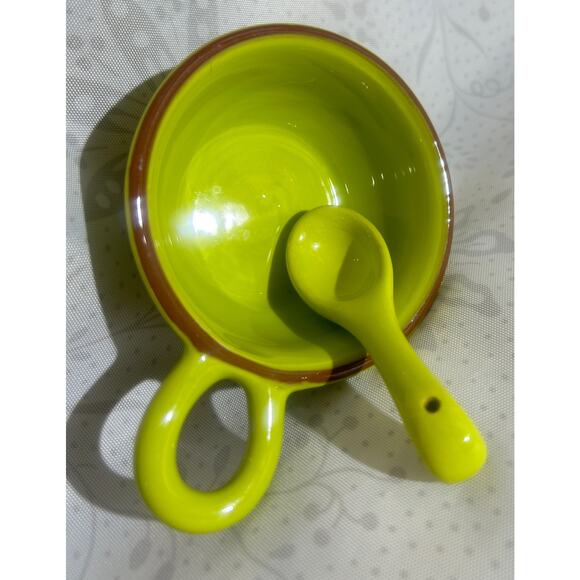 Cute TAG ceramic glazed condiment serving bowl & spoon - bright green - Picture 2 of 5